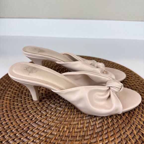 Halston Women's Nude Kitten Heels Size 9 Seville Vegan Leather Open Toe Sandals - Picture 1 of 12